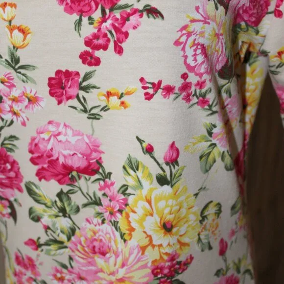 Tom's Ware Dress Casual Floral Print Pink Green New Bodycon Midi M - L Large EUC - Picture 8 of 11